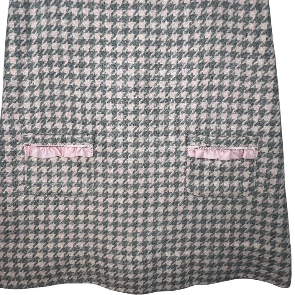CAMILLA GIRLS BABY PINK GRAY WOOL‎ BLEND HOUNDSTOOTH DRESS AND JACKET SIZE 4T